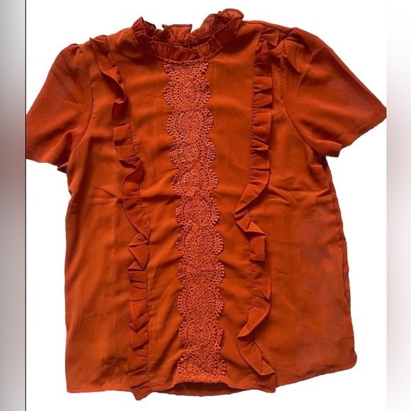 NWOT Shein Orange Ruffle/Lace Front Keyhole Back S - Picture 11 of 12